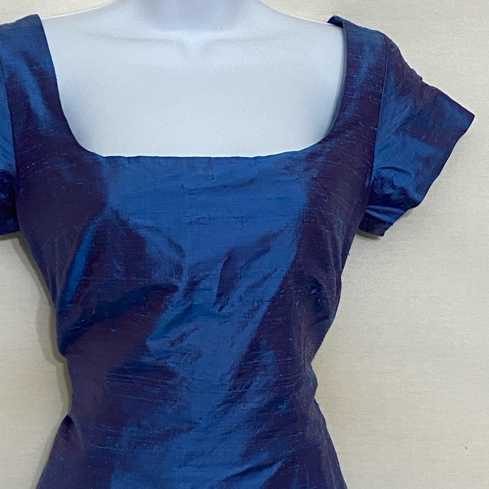 G-189 Finity Blue 100% Silk Short Sleeve MIDI Dress Size 6 - Picture 4 of 14